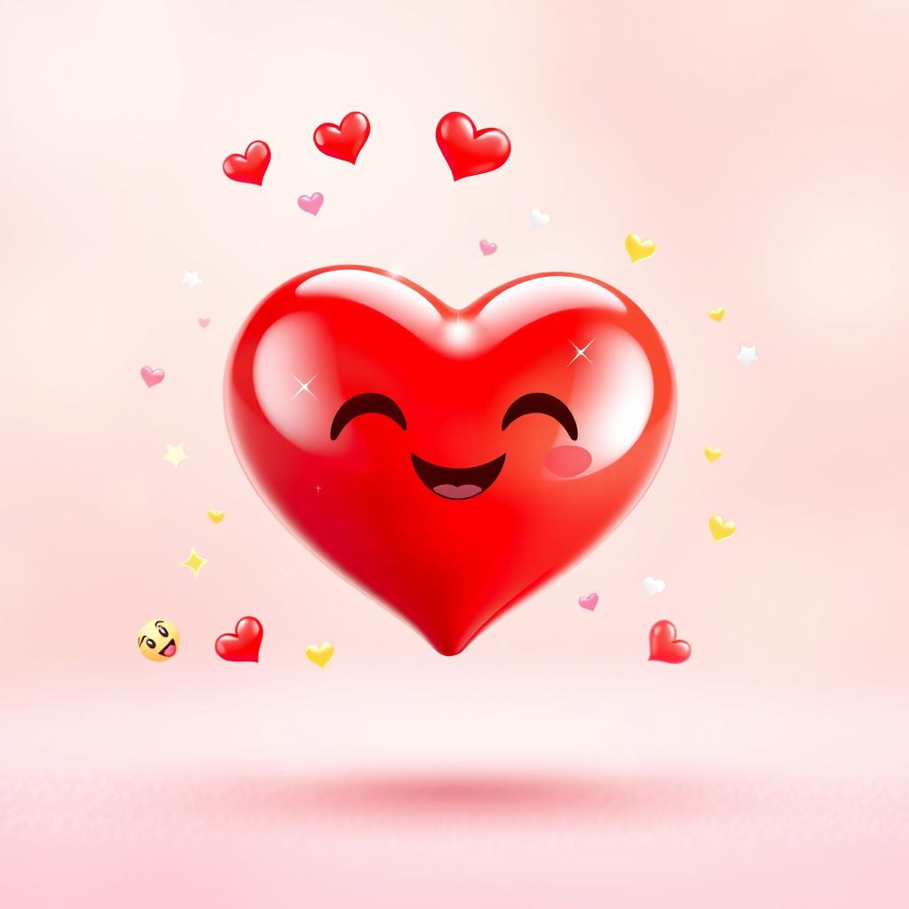 A vibrant, animated red heart with a shiny finish, sparkling highlights, and a cute, whimsical design