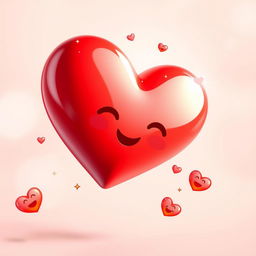 A vibrant, animated red heart with a shiny finish, sparkling highlights, and a cute, whimsical design