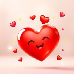 A vibrant, animated red heart with a shiny finish, sparkling highlights, and a cute, whimsical design