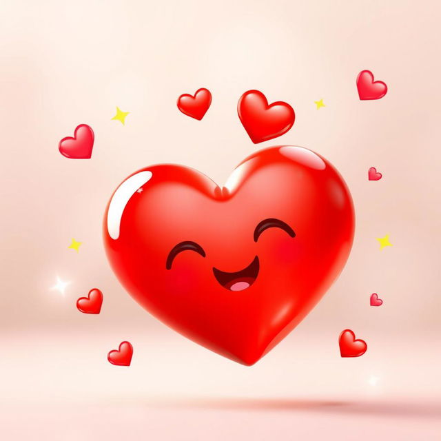 A vibrant, animated red heart with a shiny finish, sparkling highlights, and a cute, whimsical design
