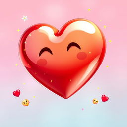 A vibrant, animated red heart with a shiny finish, sparkling highlights, and a cute, whimsical design