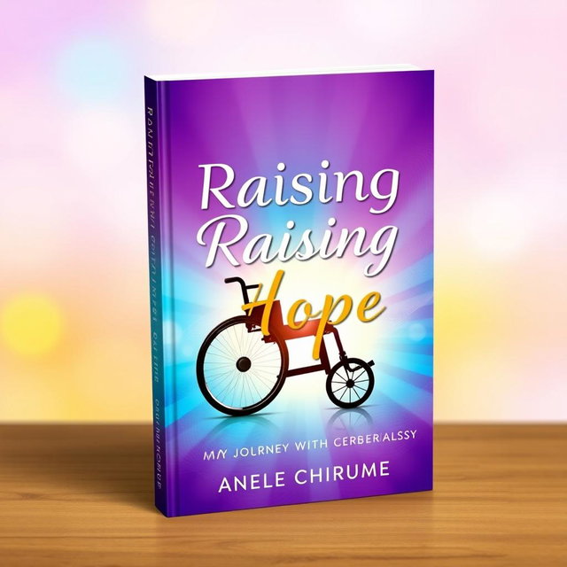 A visually striking book cover for 'Raising Hope: My Journey with Cerebral Palsy' authored by Anele Chirume