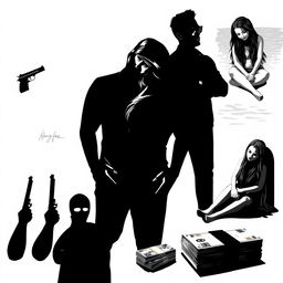A striking black-and-white image featuring a silhouette of a man and woman in the center, chest up