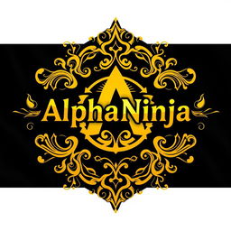 A flag design featuring a sleek black background with an intricate golden vector art design