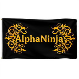 A flag design featuring a sleek black background with an intricate golden vector art design
