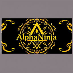 A flag design featuring a sleek black background with an intricate golden vector art design