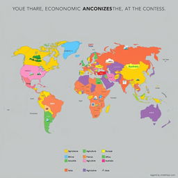 A detailed, colorful map of the continents featuring their main economic activities