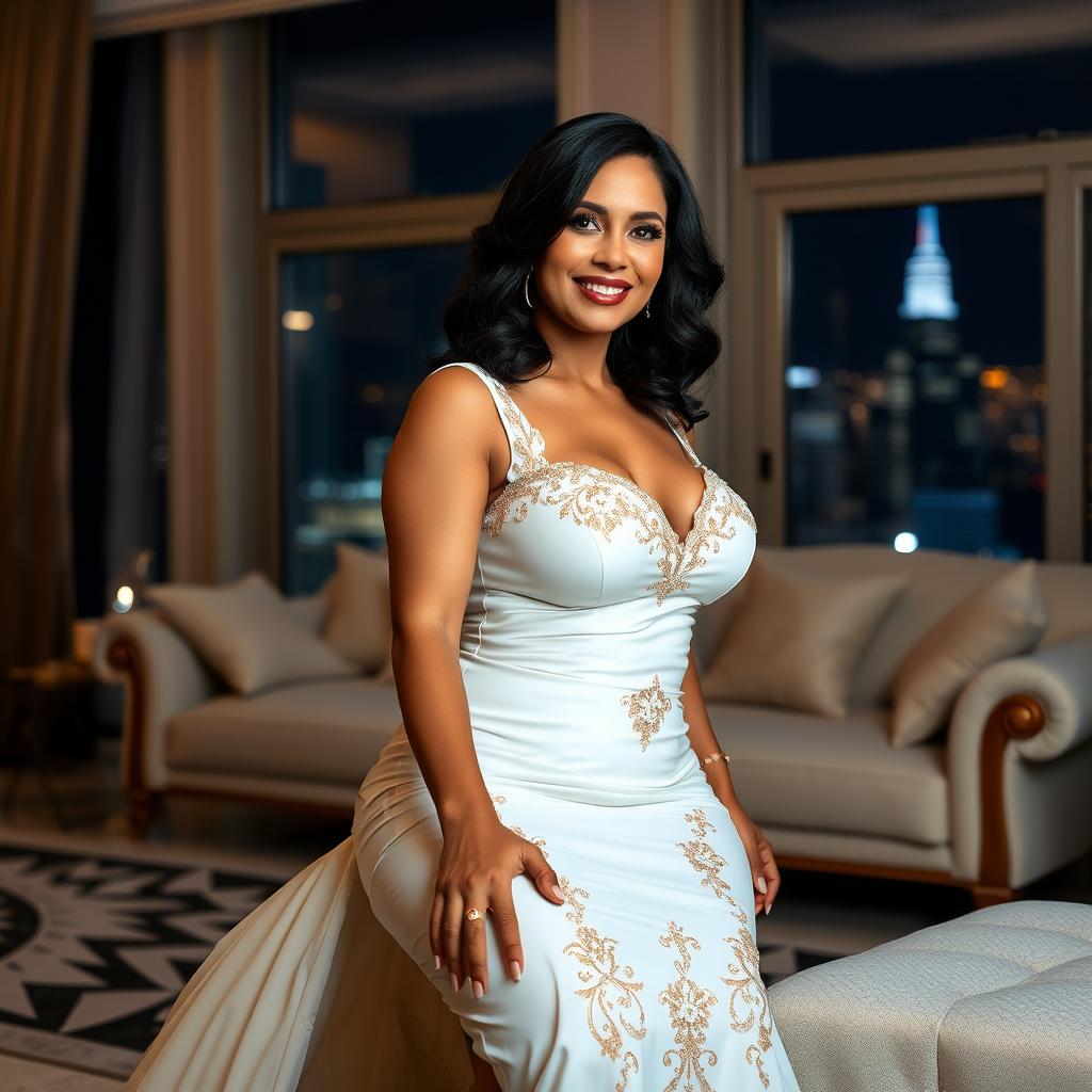 A captivating and sexy MILF, around 49 years old, embodying a perfect mix of Venezuelan features