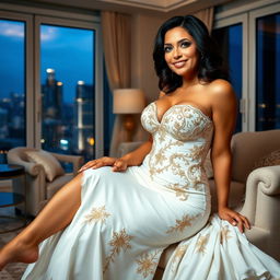 A captivating and sexy MILF, around 49 years old, embodying a perfect mix of Venezuelan features