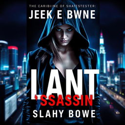 A striking book cover featuring a powerful woman dressed in sleek, dark assassin clothing, shrouded in mystery
