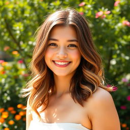 A portrait of a young adult with a cheerful expression, standing outdoors in a sunny park