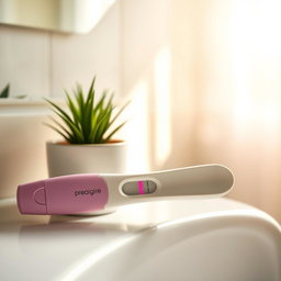 A realistic depiction of a positive pregnancy test showing two pink lines