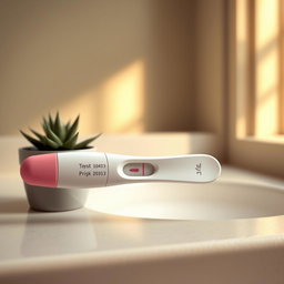 A realistic depiction of a positive pregnancy test showing two pink lines
