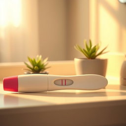 A realistic depiction of a positive pregnancy test showing two pink lines