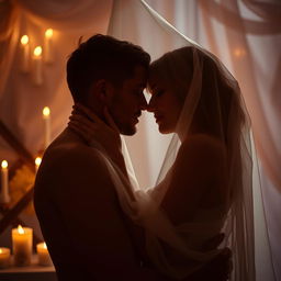An artistic interpretation of sensuality and intimacy, featuring a couple in a passionate embrace