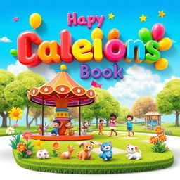 A vibrant and colorful children's book cover featuring a whimsical scene set in a park