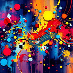 A dazzling, intricate piece of xylo-phonic art featuring vibrant colors and abstract shapes, inspired by the concept of sound waves and musical notes