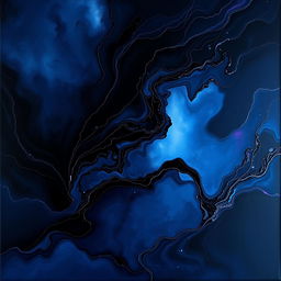 A captivating abstract artwork titled "Xilent", showcasing a harmonious blend of deep, dark colors like midnight blue, black, and hints of purple, creating a mysterious atmosphere