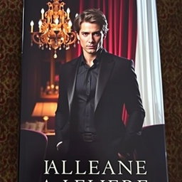 A captivating book cover featuring a seductive character, a mysterious and alluring person dressed in an elegant, dark suit, standing confidently in a dimly lit, lavish setting