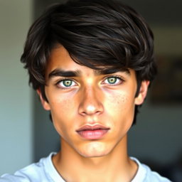A photo ID of a 16-year-old Venezuelan-Italian boy with dark, slightly long and messy hair that reaches his neck