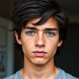 A photo ID of a 16-year-old Venezuelan-Italian boy with dark, slightly long and messy hair that reaches his neck