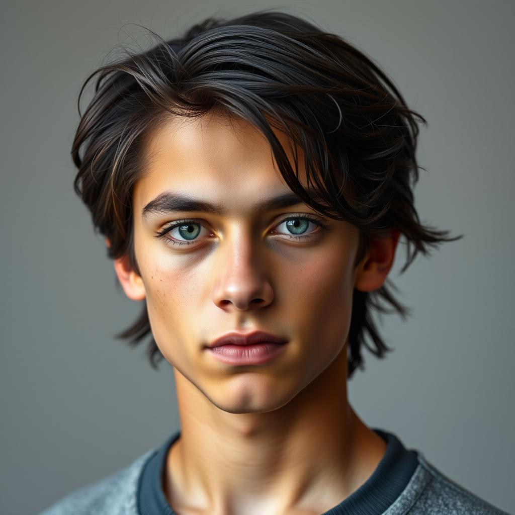 A photo ID of a 16-year-old Venezuelan-Italian boy with dark, slightly long and messy hair that reaches his neck