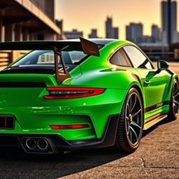 A stunning Porsche 911 GT3 RS in a vibrant hydrocarbon green finish, showcasing its sleek and aerodynamic design