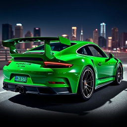 A stunning Porsche 911 GT3 RS in a vibrant hydrocarbon green finish, showcasing its sleek and aerodynamic design