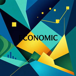 An abstract book cover design focused on economic themes, featuring geometric shapes and patterns symbolizing growth and innovation