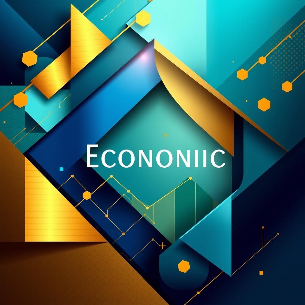 An abstract book cover design focused on economic themes, featuring geometric shapes and patterns symbolizing growth and innovation