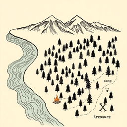 A hand-drawn style forest map featuring a variety of trees spread across the area