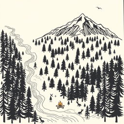 A hand-drawn style forest map featuring a variety of trees spread across the area