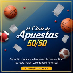 A promotional image for a sports betting Telegram channel named 'El Club de las Apuestas 50/50', featuring a sleek and elegant design