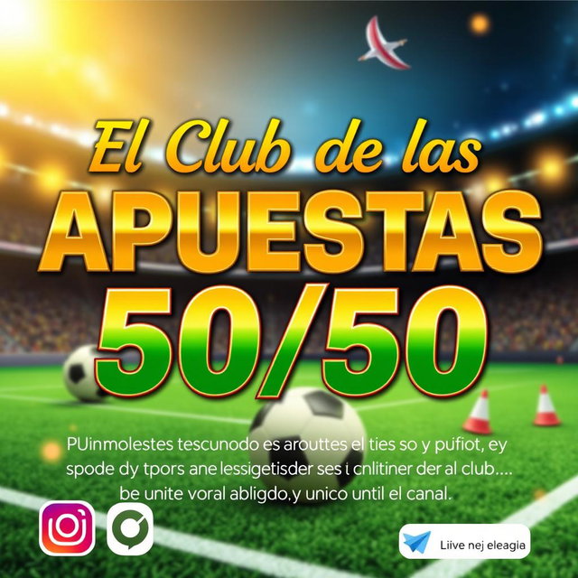 Una imagen elegante y llamativa para promocionar el canal de Telegram llamado "El Club de las Apuestas 50/50"