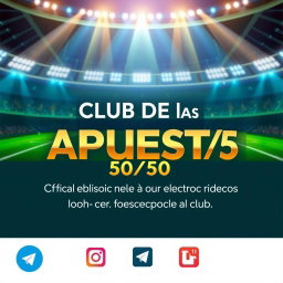 Una imagen elegante y llamativa para promocionar el canal de Telegram llamado "El Club de las Apuestas 50/50"