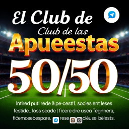 Una imagen elegante y llamativa para promocionar el canal de Telegram llamado "El Club de las Apuestas 50/50"
