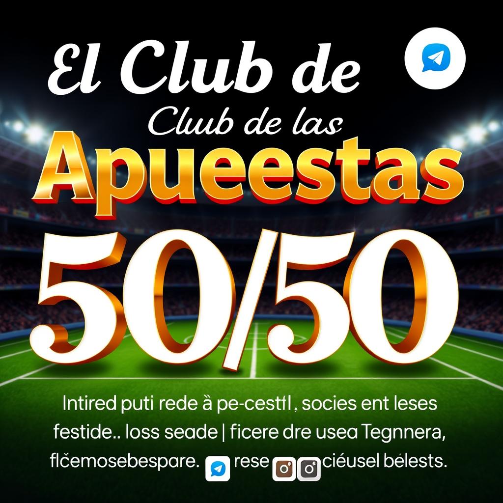 Una imagen elegante y llamativa para promocionar el canal de Telegram llamado "El Club de las Apuestas 50/50"