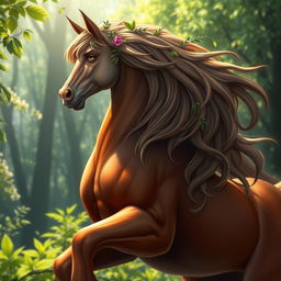 A majestic centaur looking to the left, featuring a muscular human upper body and a powerful horse lower body