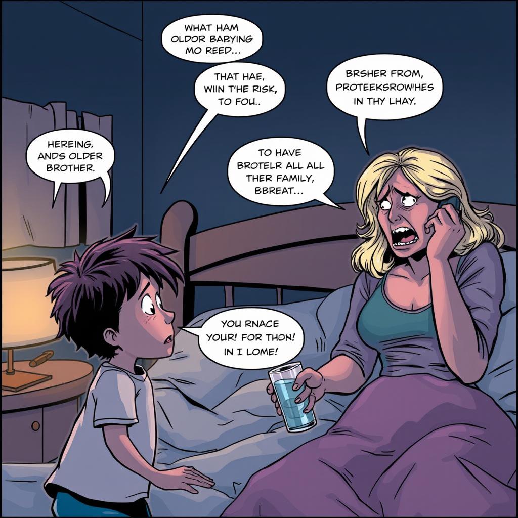 A dramatic comic representation of a tense family moment