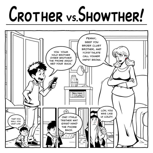 A comic strip designed to resemble a newspaper layout, featuring a comical yet intense argument between an older brother and their mother over a cellphone