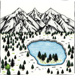 A detailed, hand-drawn style map featuring a larger landscape