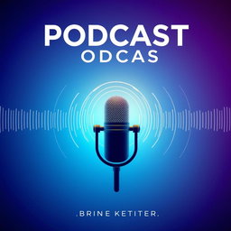 A captivating and modern podcast book cover featuring a stylized microphone at the center, surrounded by sound waves that create vibrant patterns