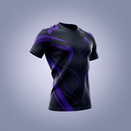 A sleek black and purple jersey, featuring a modern design with dynamic patterns and accents