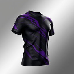A sleek black and purple jersey, featuring a modern design with dynamic patterns and accents
