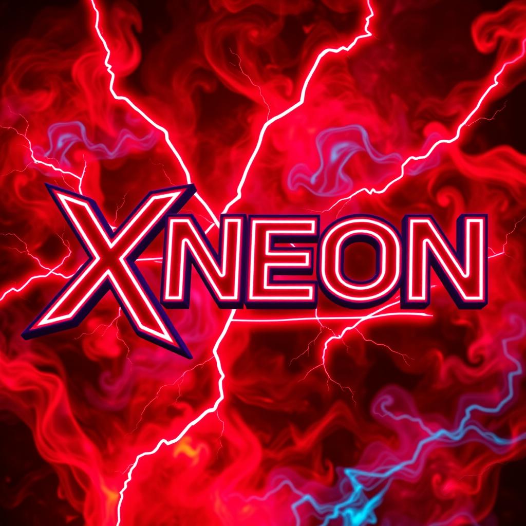 A striking graphic image featuring the word '𝙓𝙉𝙀𝙊𝙉' in vibrant neon colors, prominently displayed with a bold, glowing effect