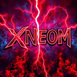 A stylized depiction of the name 'XNEON' in vibrant neon colors, featuring striking red lightning striking through the letters