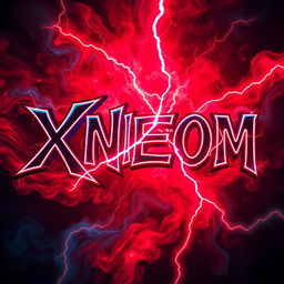 A stylized depiction of the name 'XNEON' in vibrant neon colors, featuring striking red lightning striking through the letters