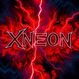 A stylized depiction of the name 'XNEON' in vibrant neon colors, featuring striking red lightning striking through the letters