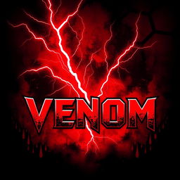 A striking graphic design featuring red lightning striking through a fiery background that is predominantly bloody red, with shades of blue subtly blended throughout the scene