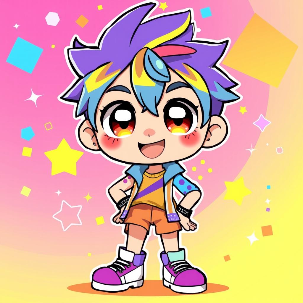 A vibrant and playful cartoon character inspired by traditional Japanese anime style